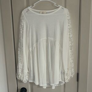 Anthropologie Ella Mara Womens White Lace Long Sleeve Blouse (M)